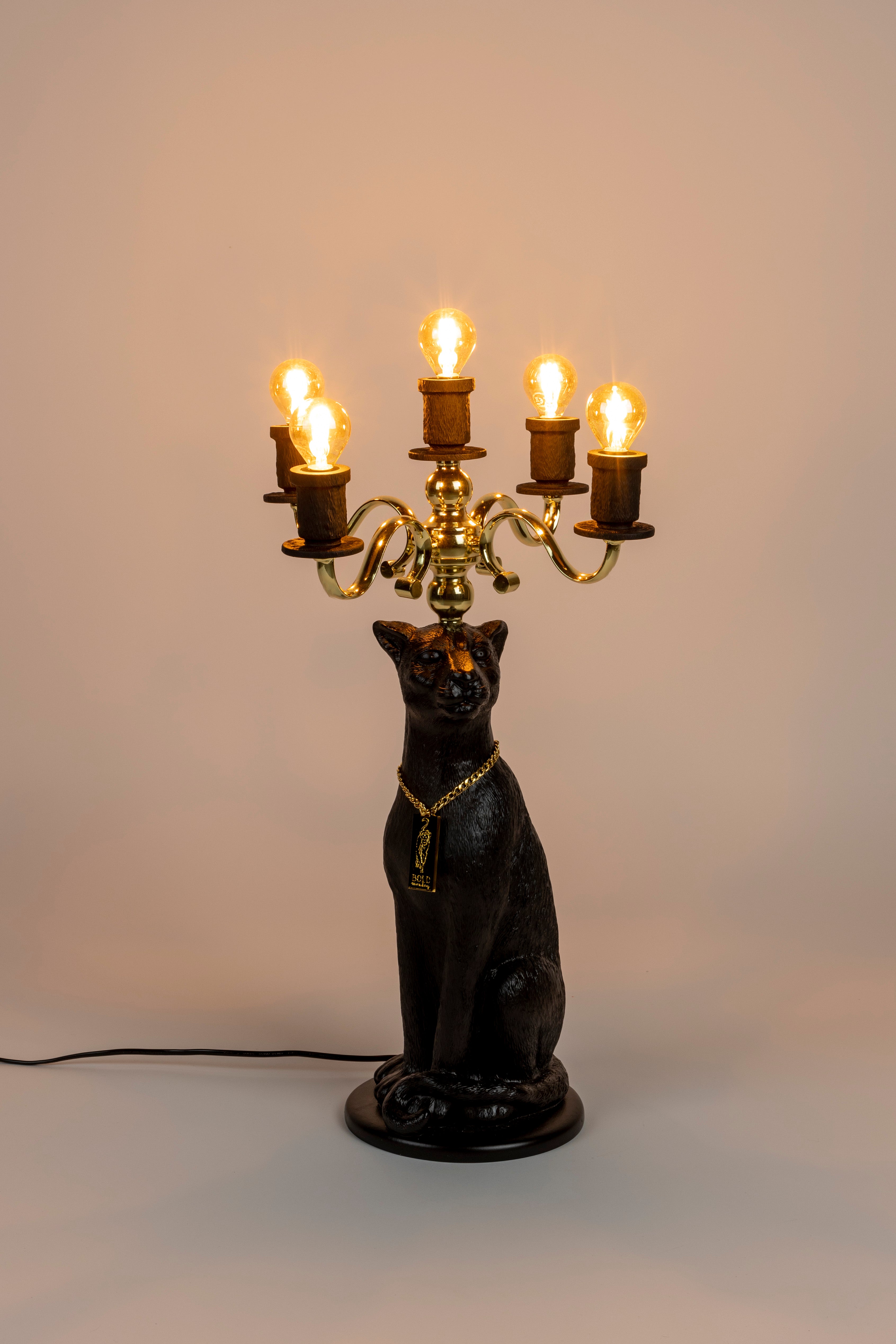 Bold Monkey Proudly Crowned Panther Black Floor Lamp